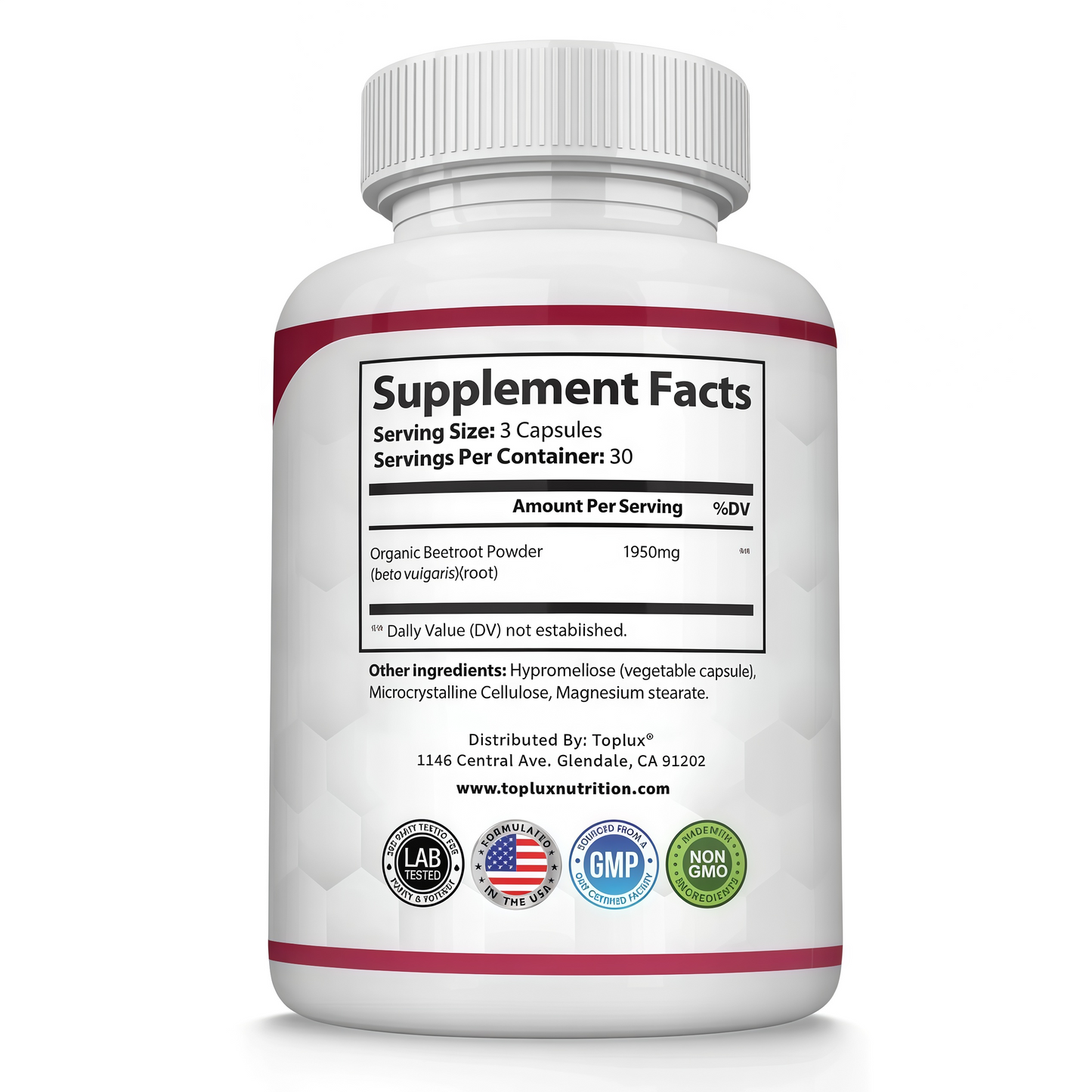 Toplux Organic Beet Root Powder Tablets - 1950mg Natural Nitric Oxide Beets to Support, Energy, Black Pepper Better Absorption, Non-GMO, for Men Women, 90 CAPSULES